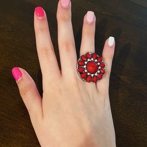 Red/Silver Flower Ring